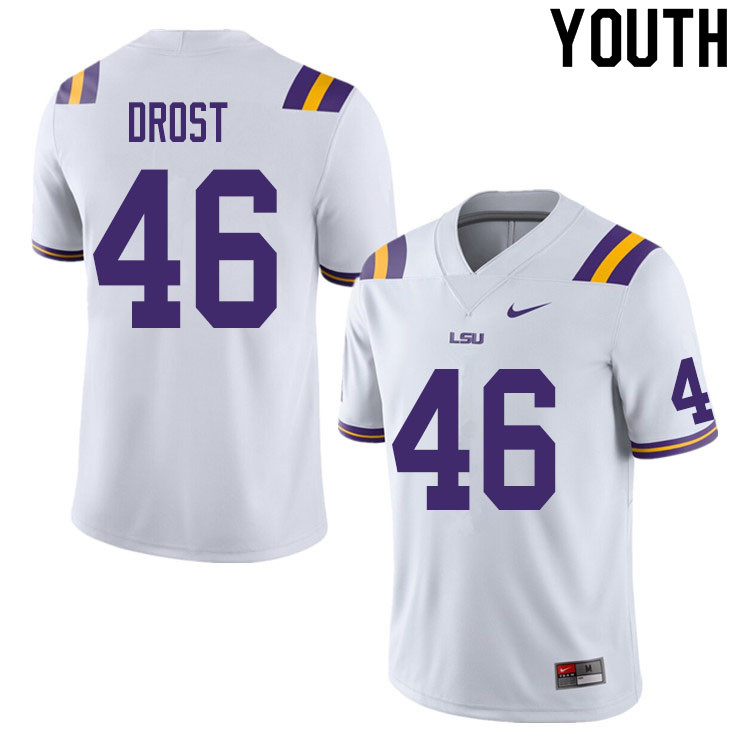 Youth #46 Charlie Drost LSU Tigers College Football Jerseys Sale-White
